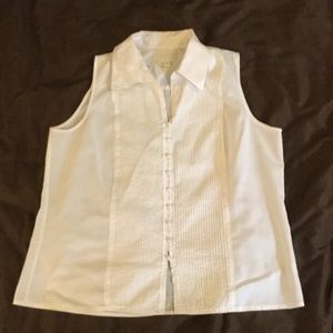 White Cotton Button-down Sleeveless Shirt